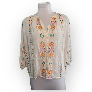 Antik Batik Minko Blouse Beading Flower Embroidery Button Down XS